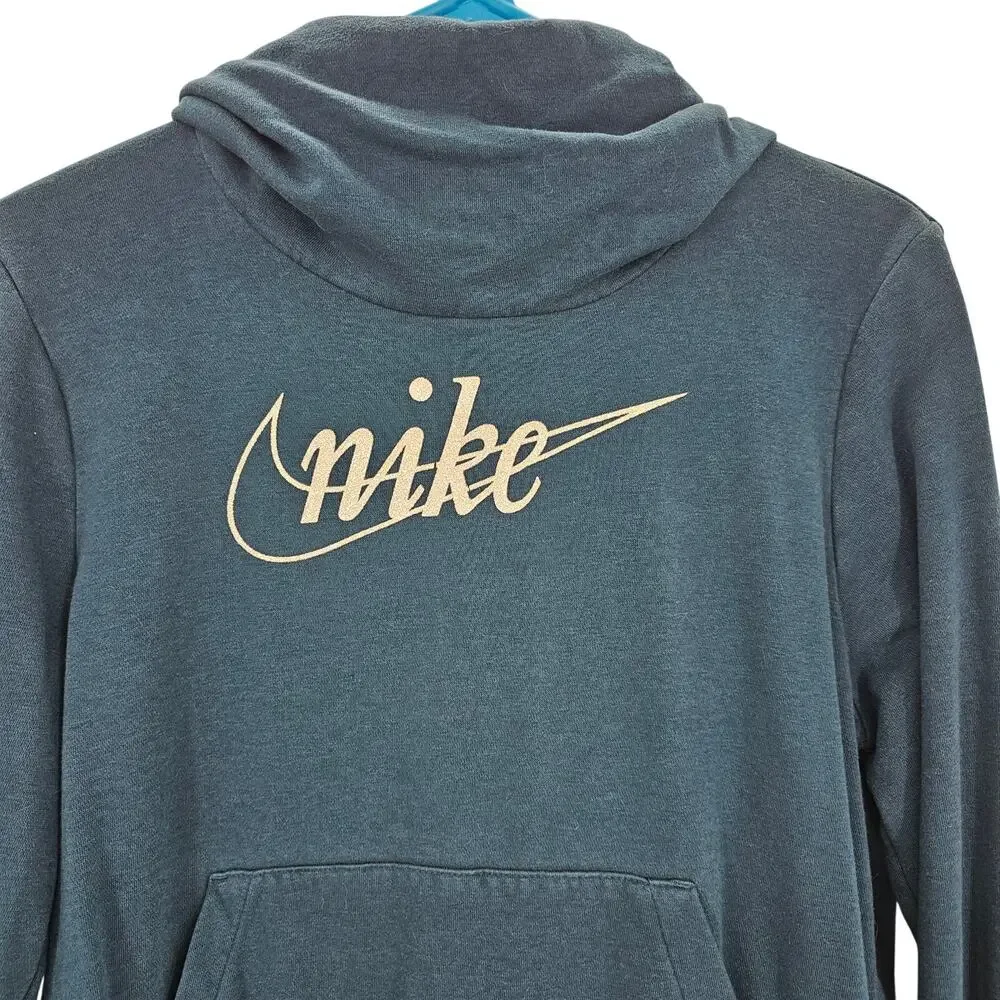 Nike Womans size S Cowl Funnel Neck Hoodie Kangaroo Pocket Teal Silver Logo